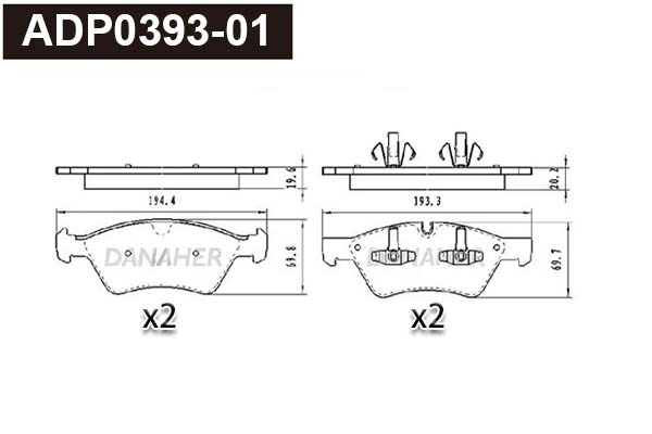 ADP0393-01 DANAHER Комплект тормозных колодок, дисковый тормоз (фото 1)