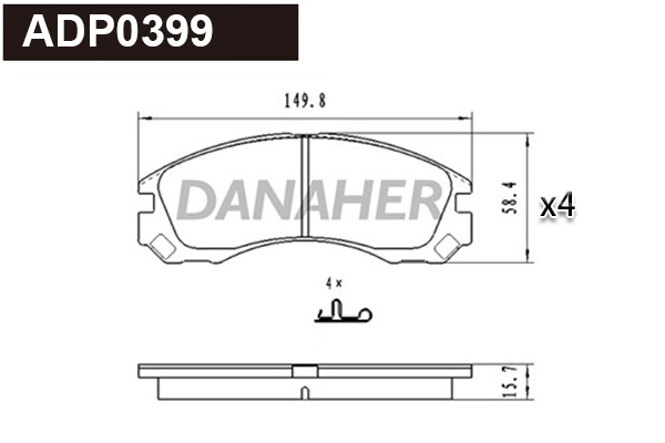 ADP0399 DANAHER Комплект тормозных колодок, дисковый тормоз (фото 1)