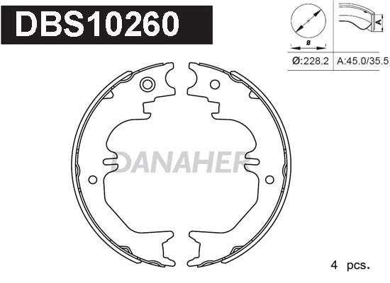 DBS10260 DANAHER Комплект тормозных колодок, стояночная тормозная система (фото 1)