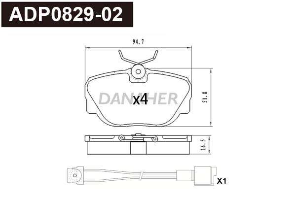 ADP0829-02 DANAHER Комплект тормозных колодок, дисковый тормоз (фото 1)