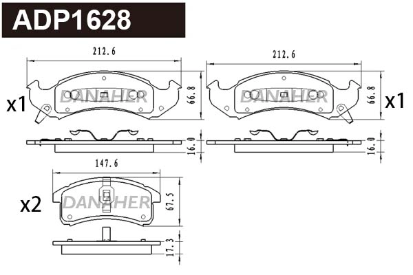 ADP1628 DANAHER Комплект тормозных колодок, дисковый тормоз (фото 1)