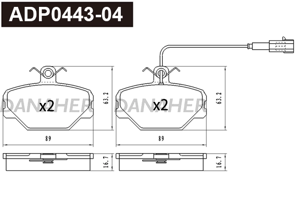 ADP0443-04 DANAHER Комплект тормозных колодок, дисковый тормоз (фото 1)