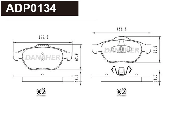 ADP0134 DANAHER Комплект тормозных колодок, дисковый тормоз (фото 1)