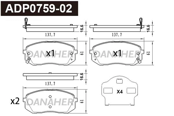 ADP0759-02 DANAHER Комплект тормозных колодок, дисковый тормоз (фото 1)