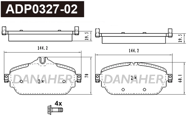 ADP0327-02 DANAHER Комплект тормозных колодок, дисковый тормоз (фото 1)