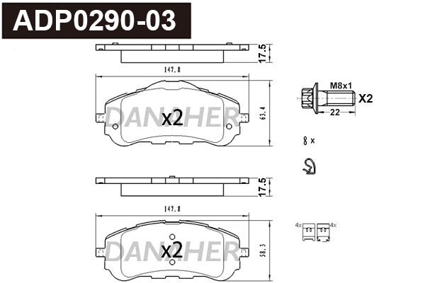 ADP0290-03 DANAHER Комплект тормозных колодок, дисковый тормоз (фото 1)