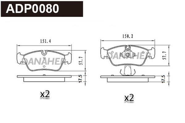 ADP0080 DANAHER Комплект тормозных колодок, дисковый тормоз (фото 1)