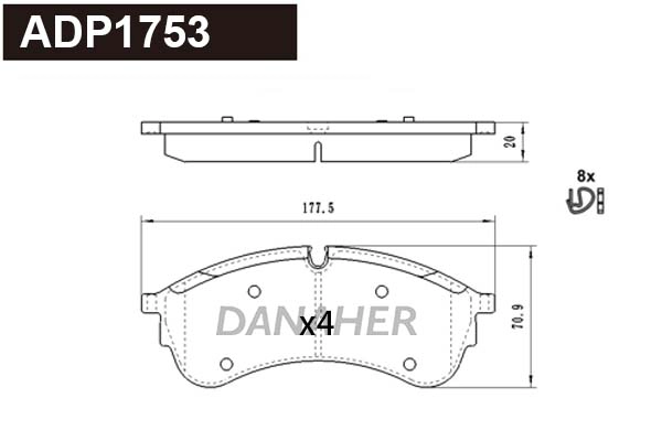 ADP1753 DANAHER Комплект тормозных колодок, дисковый тормоз (фото 1)