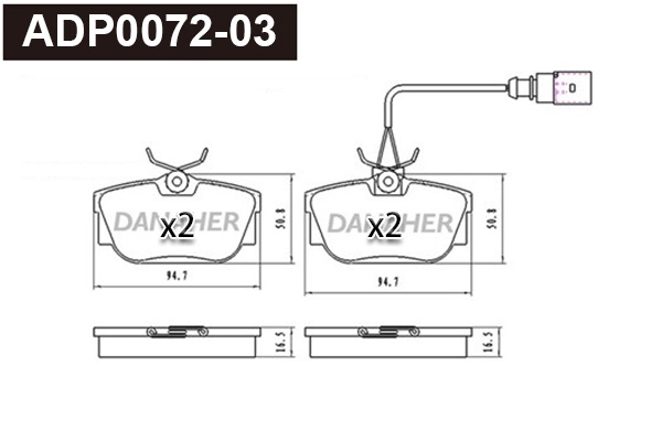 ADP0072-03 DANAHER Комплект тормозных колодок, дисковый тормоз (фото 1)