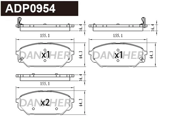 ADP0954 DANAHER Комплект тормозных колодок, дисковый тормоз (фото 1)
