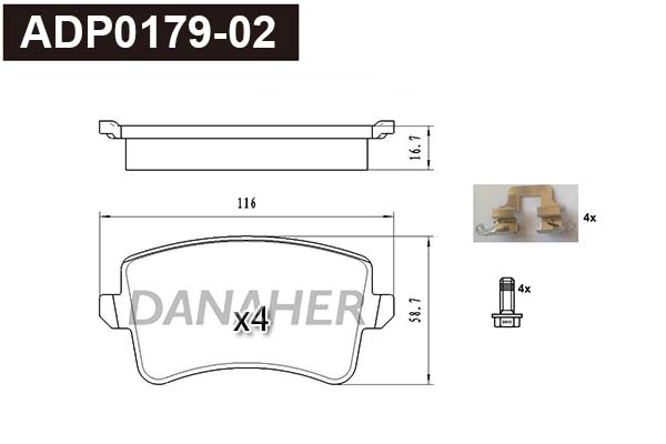 ADP0179-02 DANAHER Комплект тормозных колодок, дисковый тормоз (фото 1)