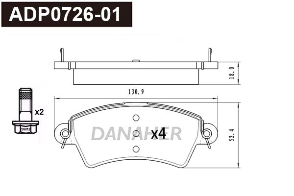 ADP0726-01 DANAHER Комплект тормозных колодок, дисковый тормоз (фото 1)