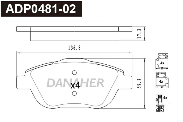 ADP0481-02 DANAHER Комплект тормозных колодок, дисковый тормоз (фото 1)