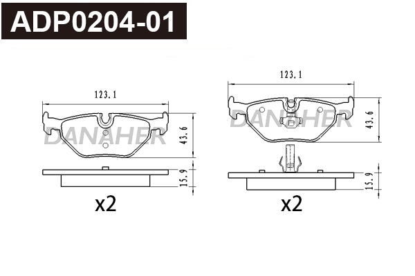 ADP0204-01 DANAHER Комплект тормозных колодок, дисковый тормоз (фото 1)