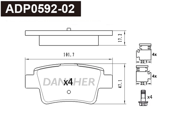 ADP0592-02 DANAHER Комплект тормозных колодок, дисковый тормоз (фото 1)