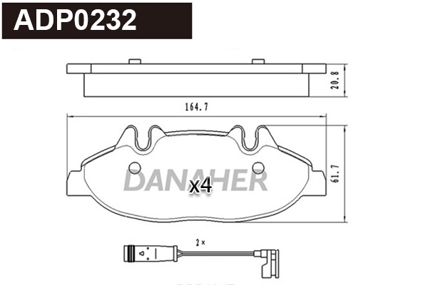 ADP0232 DANAHER Комплект тормозных колодок, дисковый тормоз (фото 1)