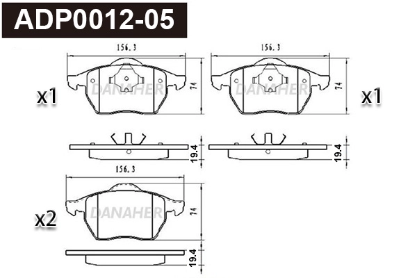 ADP0012-05 DANAHER Комплект тормозных колодок, дисковый тормоз (фото 1)