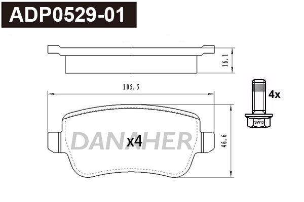 ADP0529-01 DANAHER Комплект тормозных колодок, дисковый тормоз (фото 1)