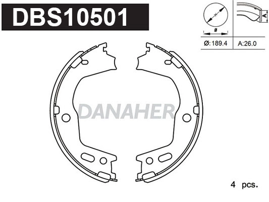 DBS10501 DANAHER Комплект тормозных колодок, стояночная тормозная система (фото 1)