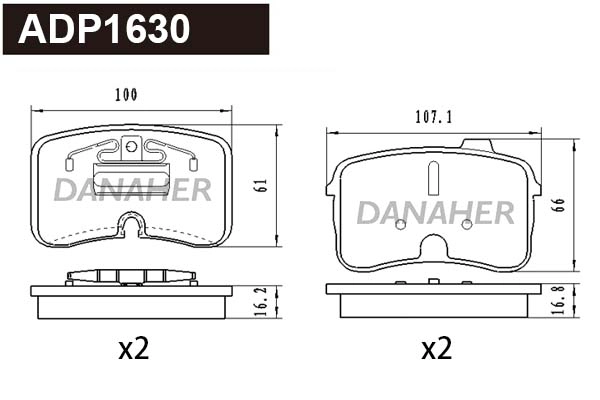 ADP1630 DANAHER Комплект тормозных колодок, дисковый тормоз (фото 1)