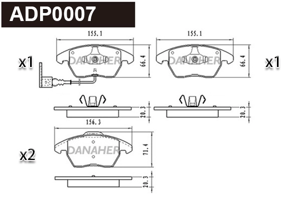 ADP0007 DANAHER Комплект тормозных колодок, дисковый тормоз (фото 1)