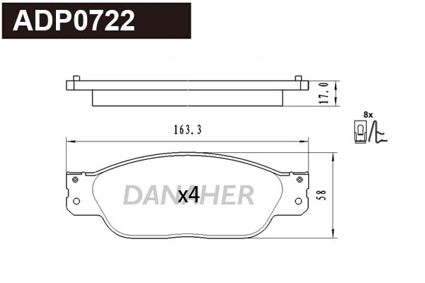 ADP0722 DANAHER Комплект тормозных колодок, дисковый тормоз (фото 1)