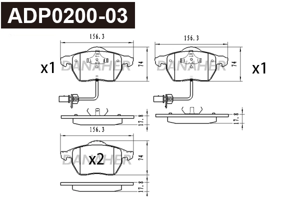 ADP0200-03 DANAHER Комплект тормозных колодок, дисковый тормоз (фото 1)