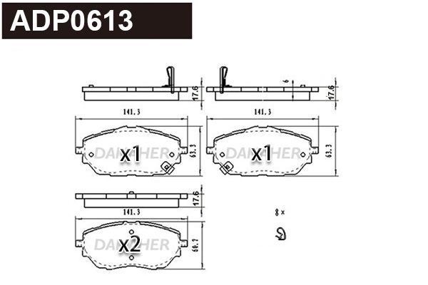 ADP0613 DANAHER Комплект тормозных колодок, дисковый тормоз (фото 1)