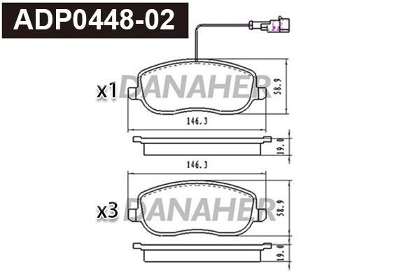 ADP0448-02 DANAHER Комплект тормозных колодок, дисковый тормоз (фото 1)