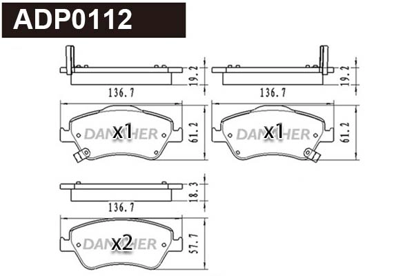 ADP0112 DANAHER Комплект тормозных колодок, дисковый тормоз (фото 1)