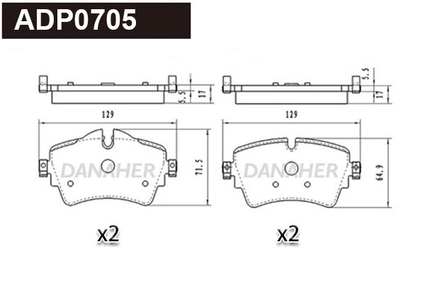 ADP0705 DANAHER Комплект тормозных колодок, дисковый тормоз (фото 1)
