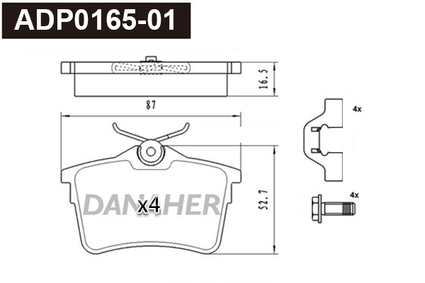 ADP0165-01 DANAHER Комплект тормозных колодок, дисковый тормоз (фото 1)