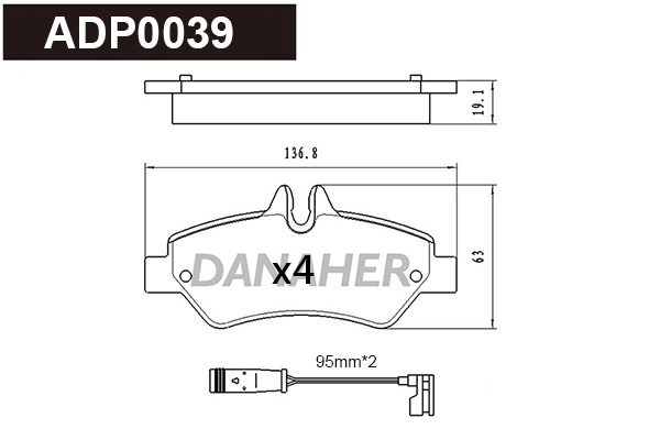 ADP0039 DANAHER Комплект тормозных колодок, дисковый тормоз (фото 1)
