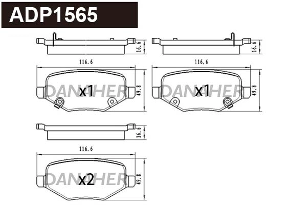 ADP1565 DANAHER Комплект тормозных колодок, дисковый тормоз (фото 1)
