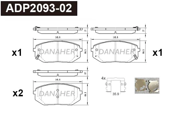 ADP2093-02 DANAHER Комплект тормозных колодок, дисковый тормоз (фото 1)