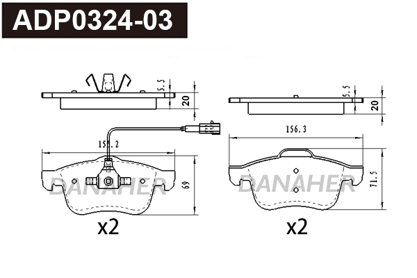 ADP0324-03 DANAHER Комплект тормозных колодок, дисковый тормоз (фото 1)