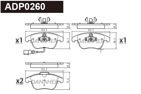 ADP0260 DANAHER Комплект тормозных колодок, дисковый тормоз (фото 1)