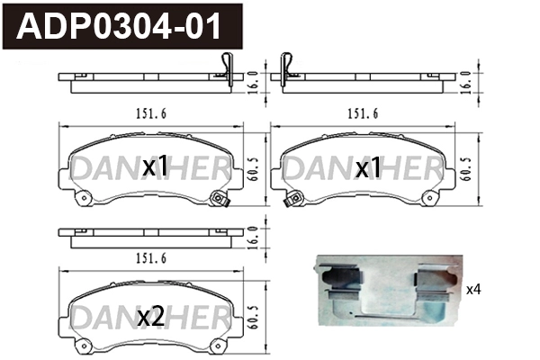 ADP0304-01 DANAHER Комплект тормозных колодок, дисковый тормоз (фото 1)