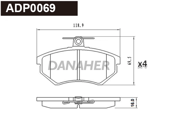 ADP0069 DANAHER Комплект тормозных колодок, дисковый тормоз (фото 1)
