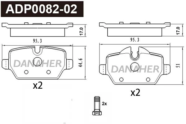 ADP0082-02 DANAHER Комплект тормозных колодок, дисковый тормоз (фото 1)