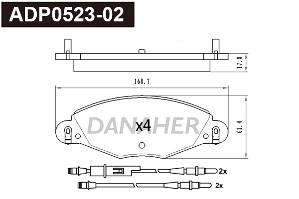 ADP0523-02 DANAHER Комплект тормозных колодок, дисковый тормоз (фото 1)
