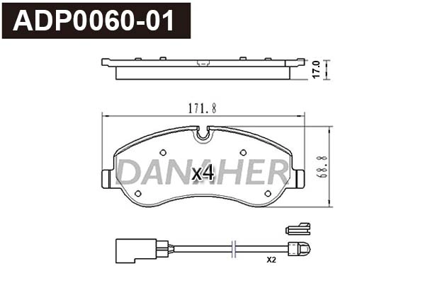 ADP0060-01 DANAHER Комплект тормозных колодок, дисковый тормоз (фото 1)