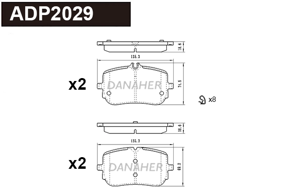 ADP2029 DANAHER Комплект тормозных колодок, дисковый тормоз (фото 1)