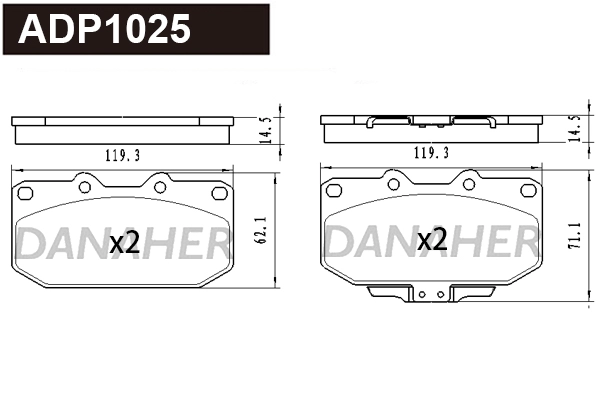 ADP1025 DANAHER Комплект тормозных колодок, дисковый тормоз (фото 1)