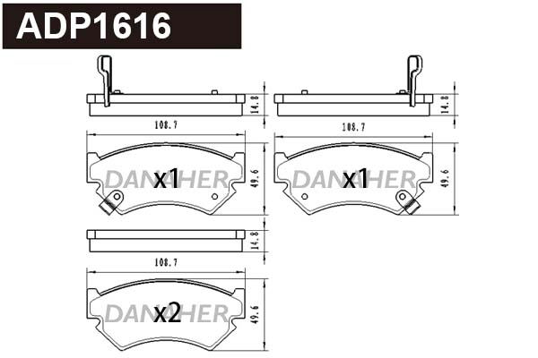 ADP1616 DANAHER Комплект тормозных колодок, дисковый тормоз (фото 1)