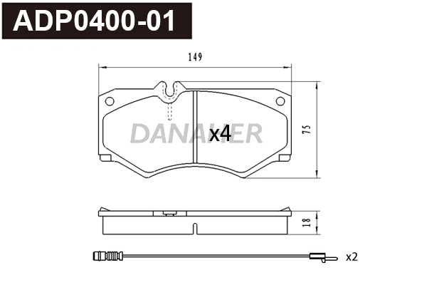 ADP0400-01 DANAHER Комплект тормозных колодок, дисковый тормоз (фото 1)