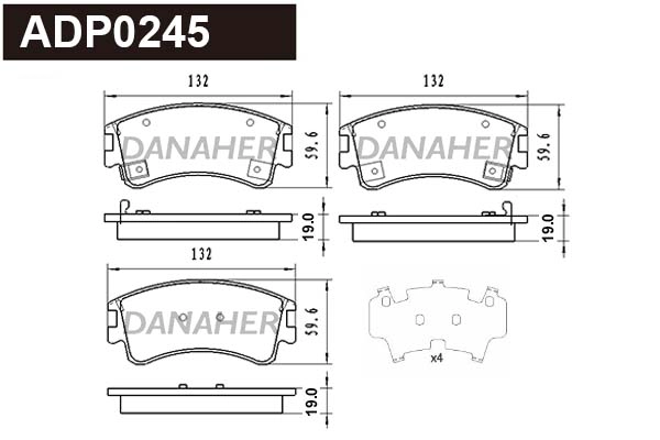 ADP0245 DANAHER Комплект тормозных колодок, дисковый тормоз (фото 1)