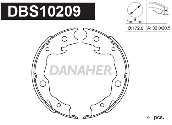 DBS10209 DANAHER Комплект тормозных колодок, стояночная тормозная система (фото 1)