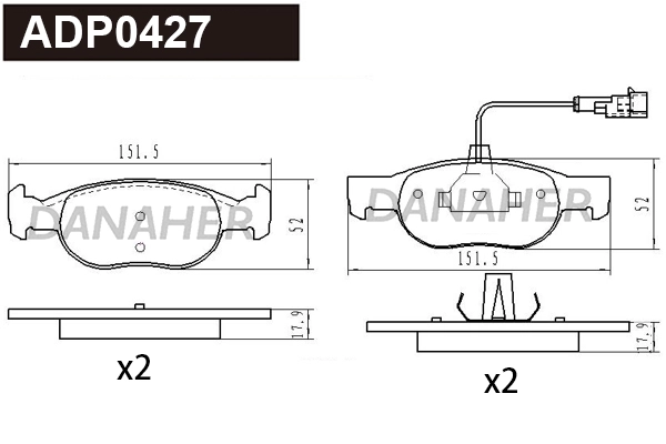 ADP0427 DANAHER Комплект тормозных колодок, дисковый тормоз (фото 1)