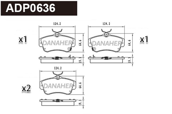 ADP0636 DANAHER Комплект тормозных колодок, дисковый тормоз (фото 1)